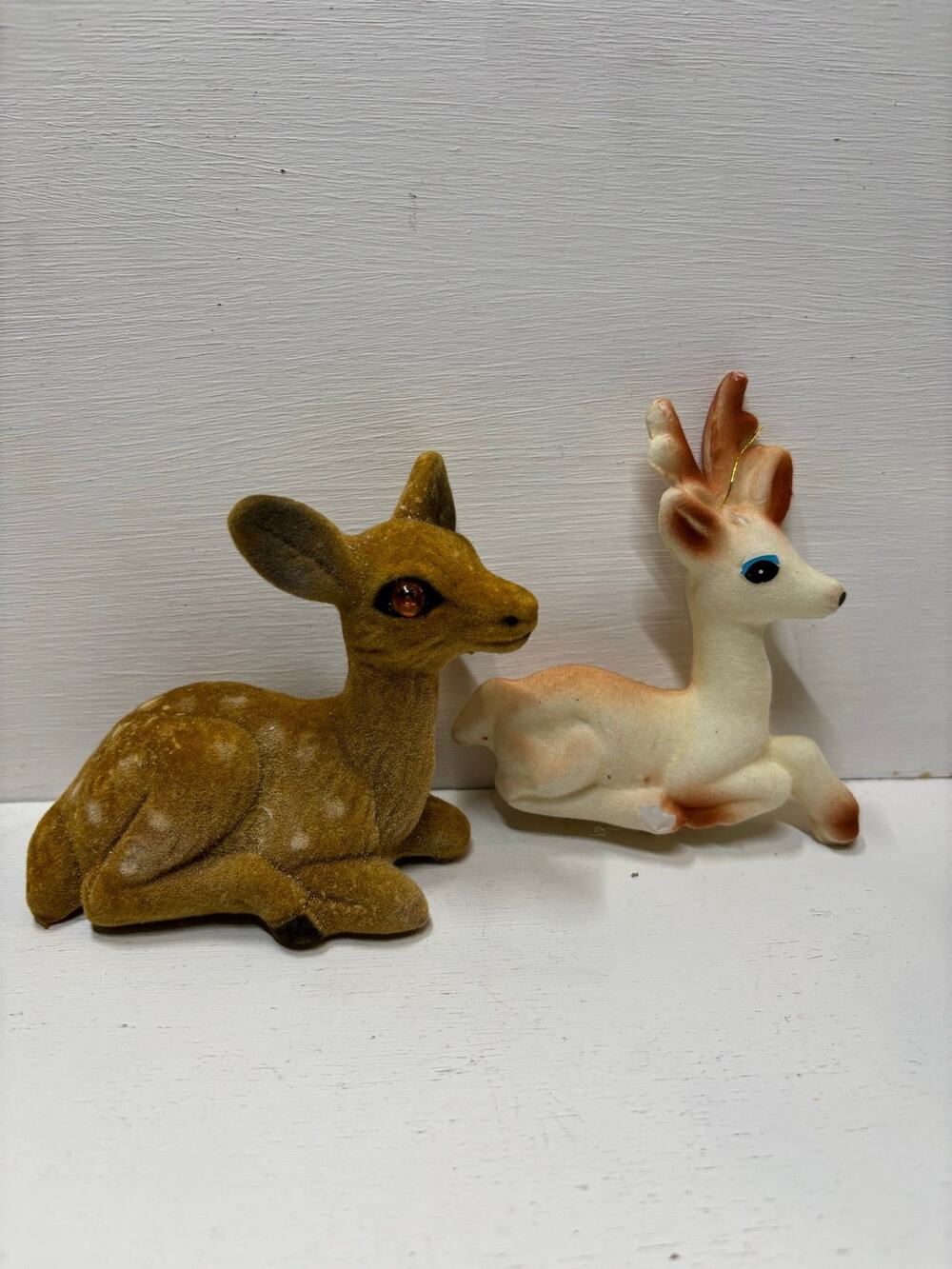 Vintage Flocked Sitting Spotted Doe/Deer/Fawn Felted Christmas Decor